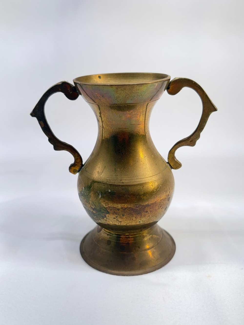 Vintage Mini Brass Urn Vase Double Scroll Handles Ancient Amphora Shelf Decor